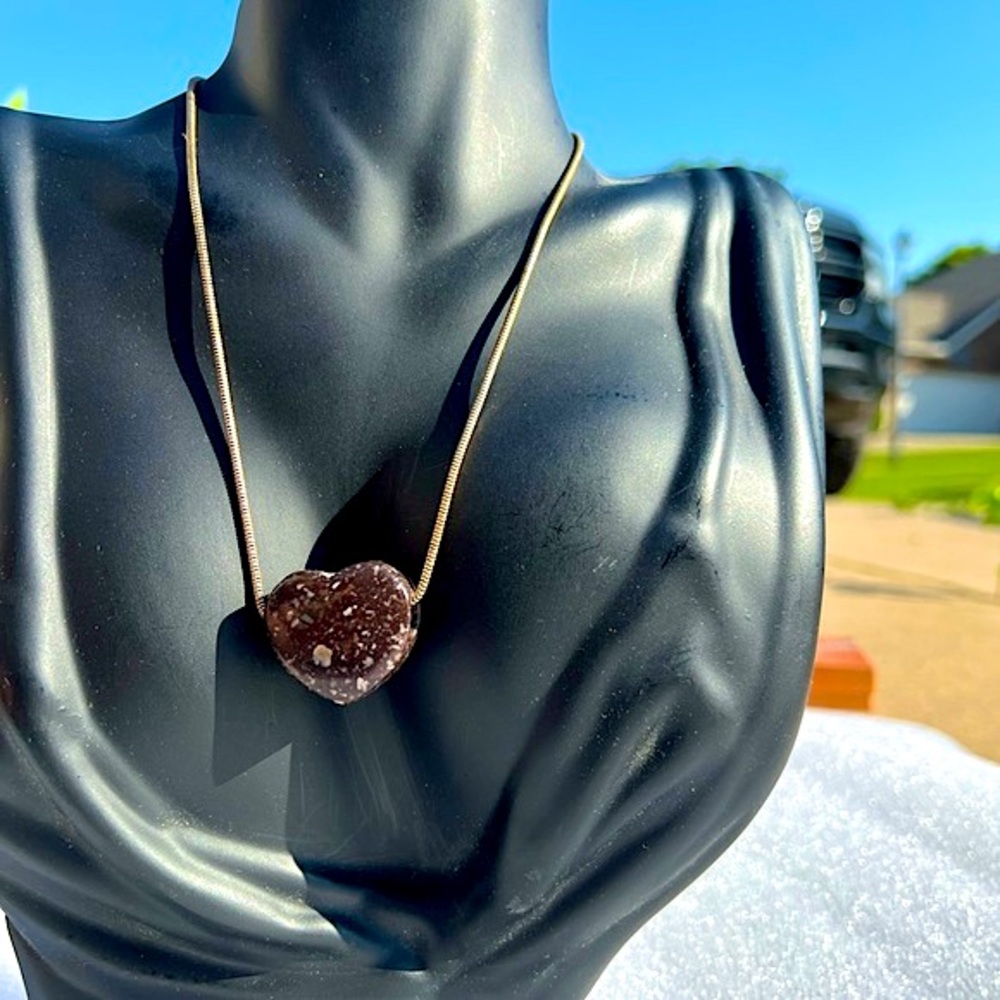 Vintage Big Single Heart Bead Golden Chain Necklace Earthy